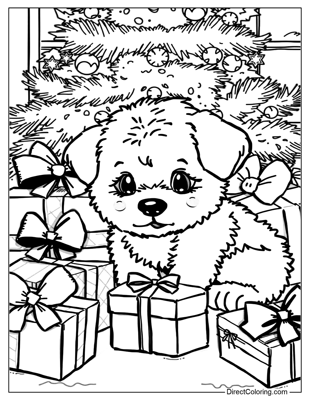 Christmas Puppy with Gifts Coloring Free